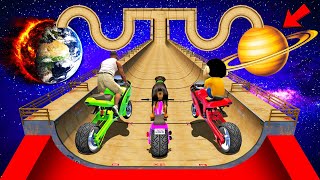 SHINCHAN AND FRANKLIN TRIED THE IMPOSSIBLE SATURN VS EARTH MEGA RAMP CHALLENGE BY CARS & BIKES GTA 5 screenshot 3