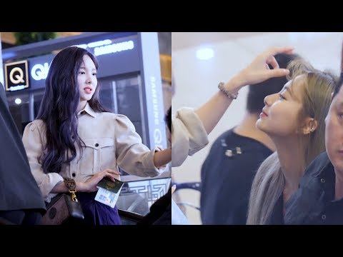 190825 트와이스 (TWICE) 출국 Departure 4K 직캠 (막내 쯔위 머리정리 해주는 맏내 나연) @ 김포공항 by Spinel