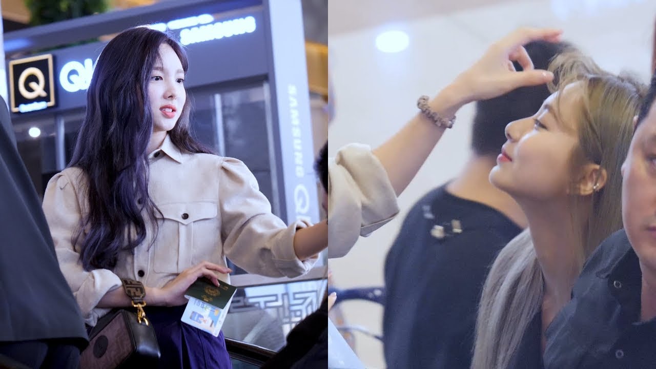 190825 트와이스 (TWICE) 출국 Departure 4K 직캠 (막내 쯔위 머리정리 해주는 맏내 나연) @ 김포공항 by Spinel