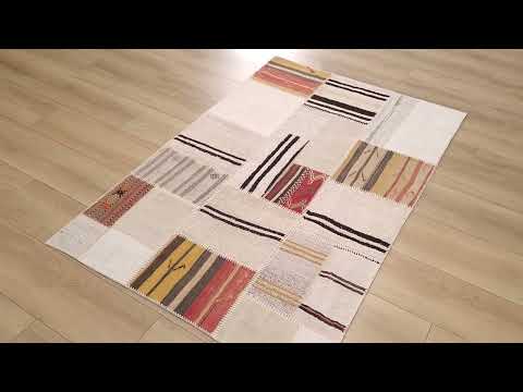 El Dokuma Patchwork Desenli Krem Kendir Halı inceleme videosu kapak görseli