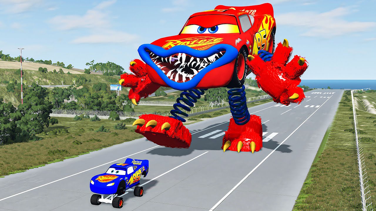 Epic escape from Lightning McQueen Spider Eater, Sofa Eater, Mack Eater BeamNG.Drive