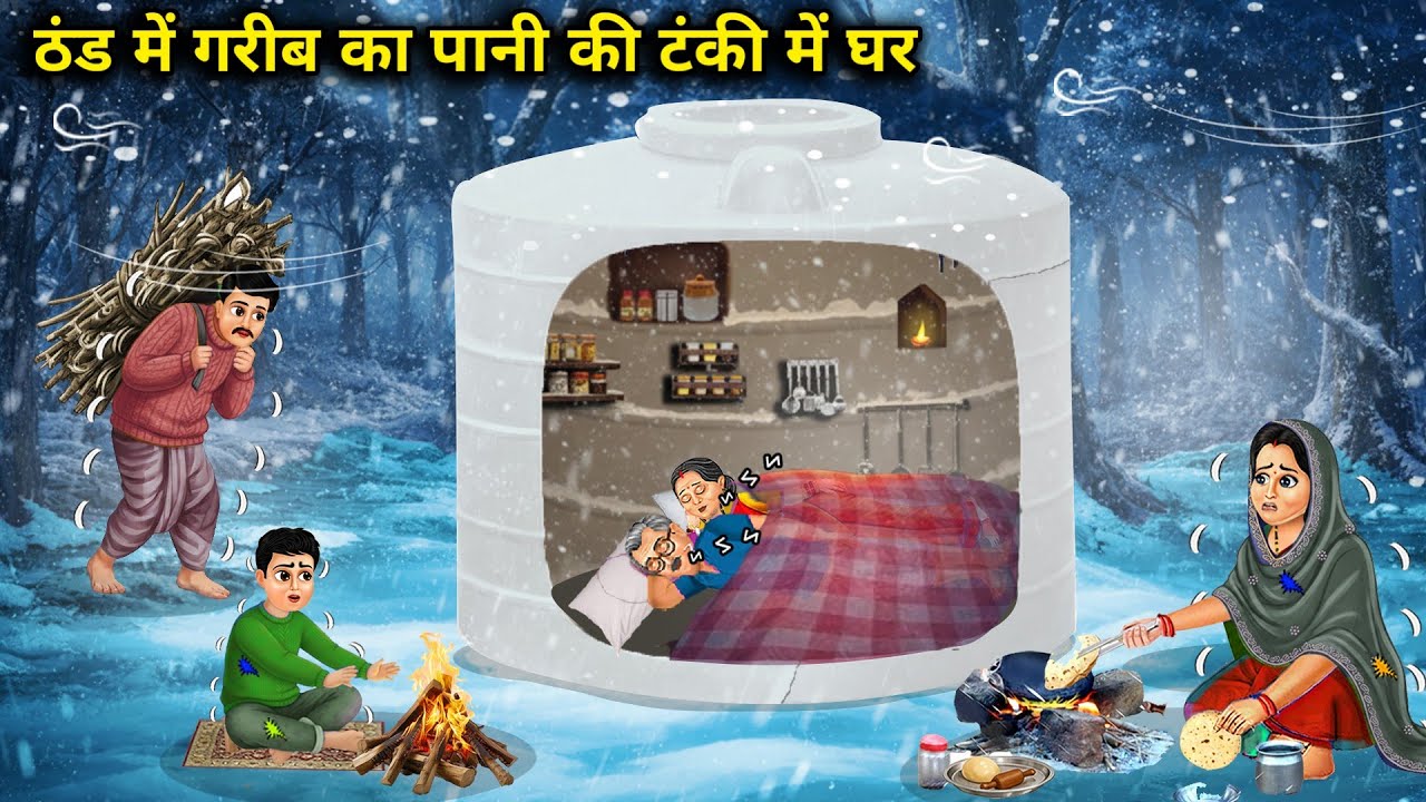ठंड में गरीब का पानी की टंकी में घर || Poor Man's House In Water Tank In Winter || Cartoon Video 