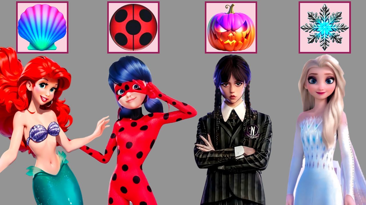 Эпическое сияние! Ариэль, Леди Баг, Эльза и Среда превращаются в мрачных злодеев!