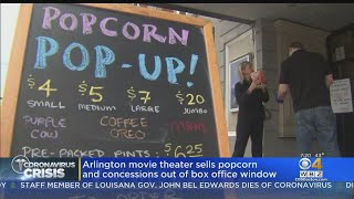 Arlington Movie Theater Sells Popcorn From Box Office Window With Business Closed Due To Coronavirus