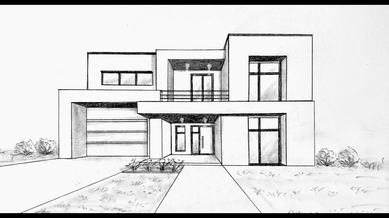 How to draw a modern house in one point perspective - YouTube
