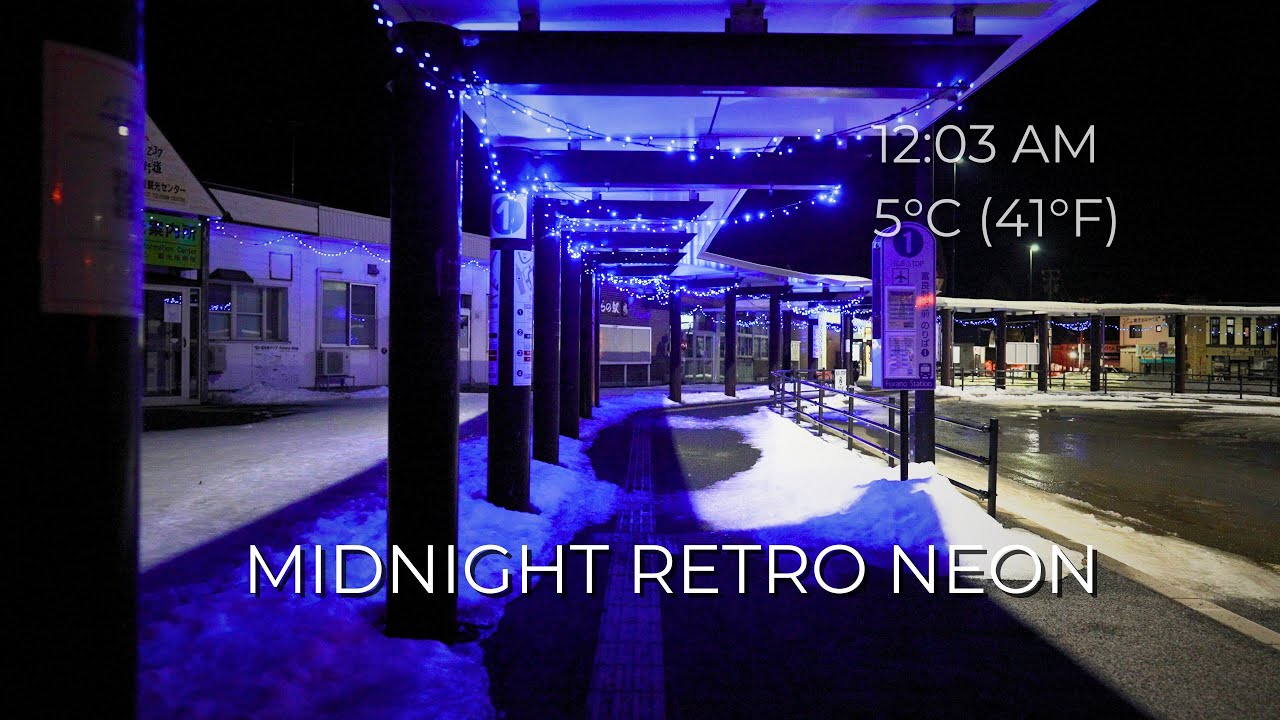 Midnight Retro Neon Walk — Furano Station to Bar Streets[4K] | Midnight Deep Japan | Quiet Walk #043
