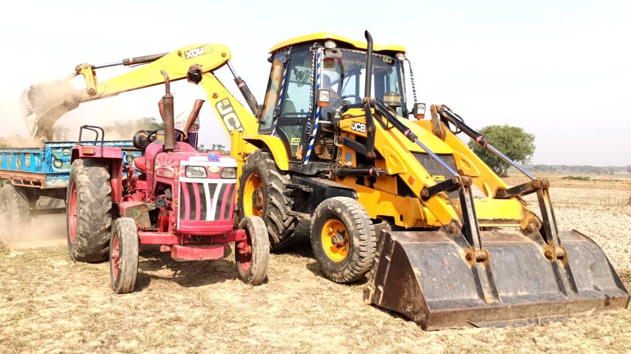Jcb 3dx Backhoe Machine in Mahindra Tractor loading Jcb video Jcb