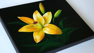 Flower Painting in Acrylic | Lily Flower Painting | Yellow Flower Painting