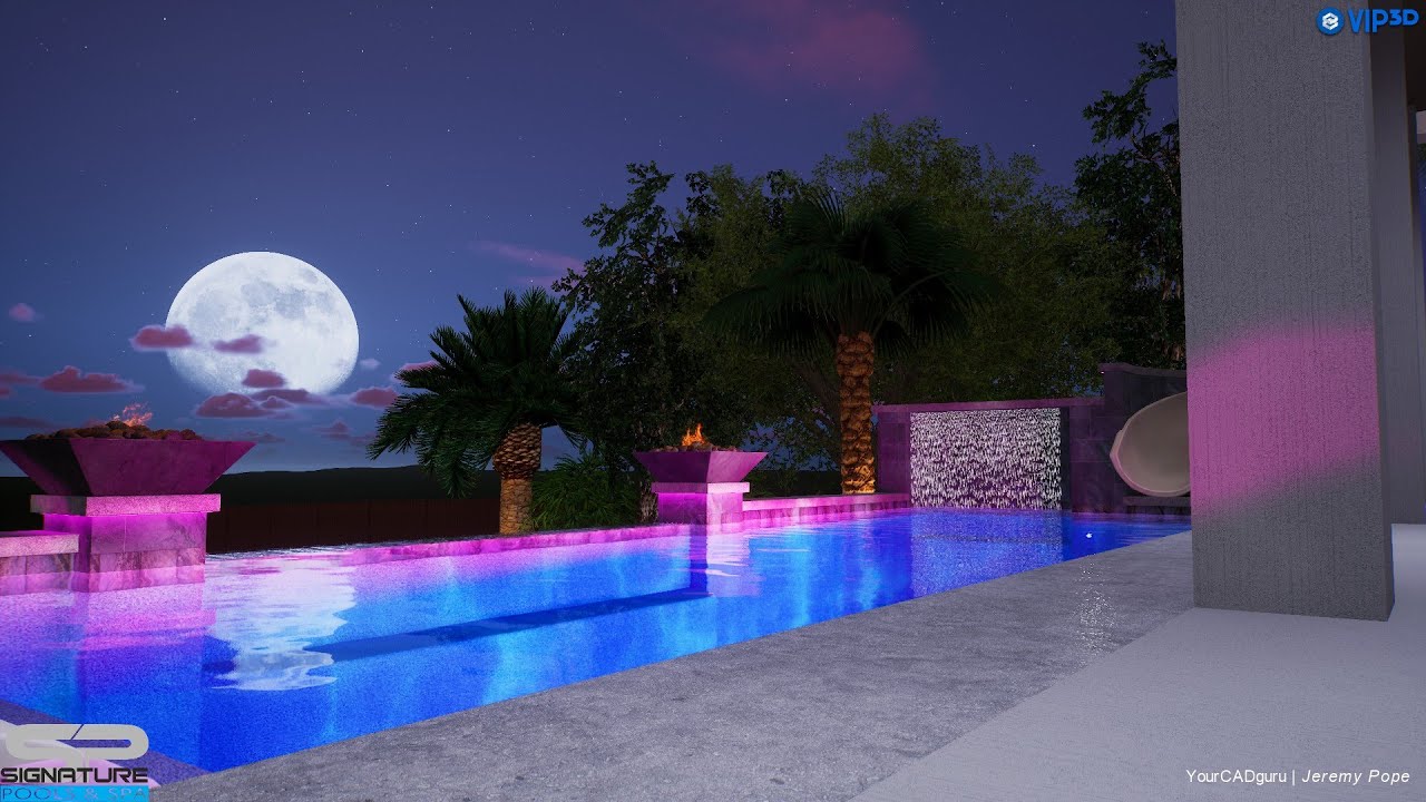 HillTop Grotto Slide Swimming Pool Layout & Design | Infinity Edge | Fire Bowls | Relaxing | Fun