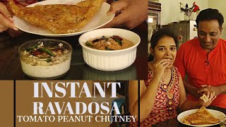 Instant Rava Dosa - Peanut Tomato Chutney - Masala Rava Dosa - Crispy Rava dosa - Breakfast Dosas