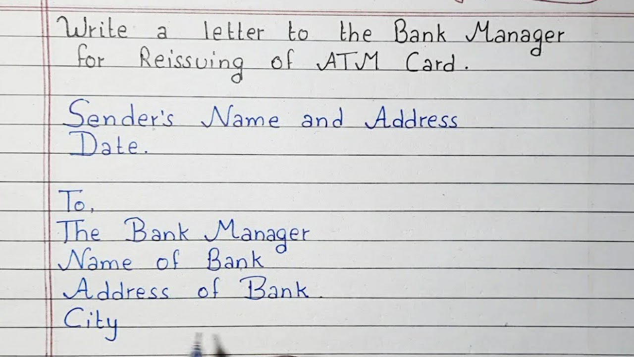 application letter to bank manager for issue atm card