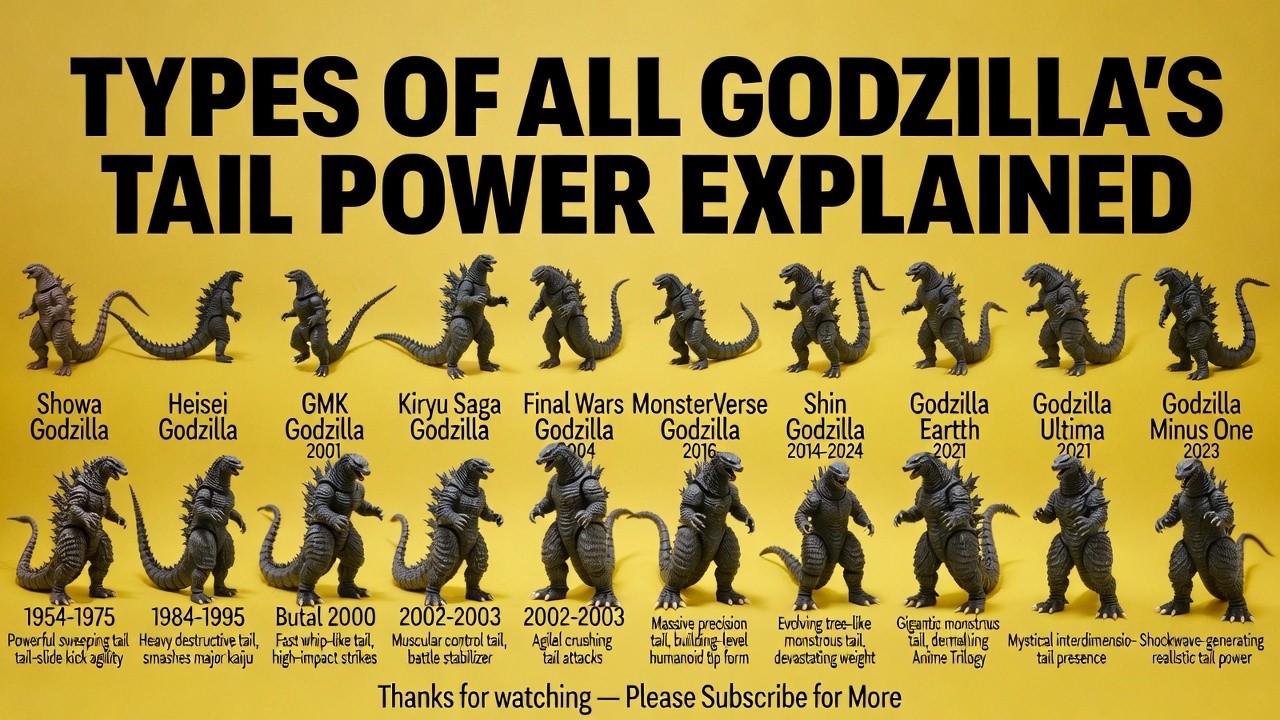 Godzilla All Types All Types Of Godzilla Explained | Power of Tail Explained - YouTube