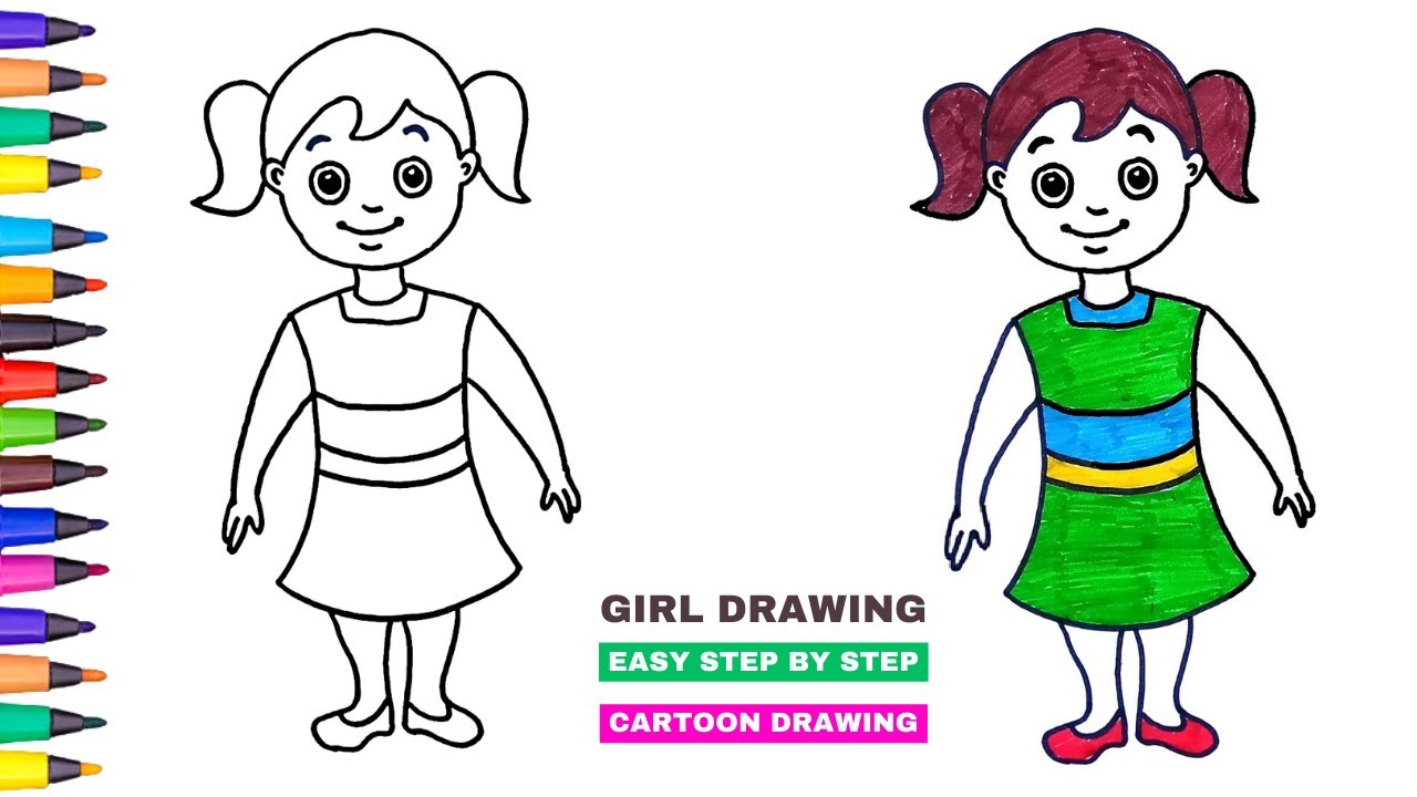 Girl drawing easy step by step girl drawing for kids cartoon