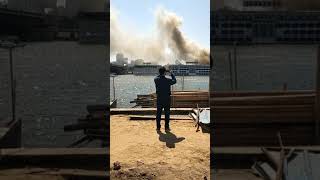 حريق مركبه وسط النيل أمام مبني الإذاعة والتلفزيون