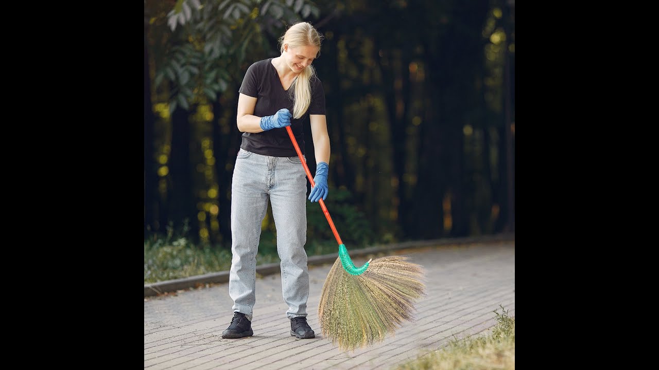 Asian Thai Natural Grass Broom with Bamboo Stick Handle