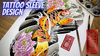 Drawing a Tattoo sleeve design | part 2 (Traditional Koi fish Japanese tattoo) screenshot 1