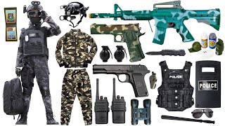 Special police weapon toy set unboxing, MP5 submachine gun, Glock toy pistol, bomb dagger, gas mask