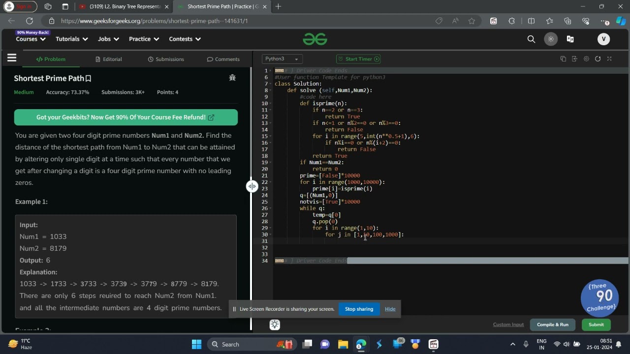 Shortest Prime Path Python Geeks for Geeks problem of the day python solution gfg potd python