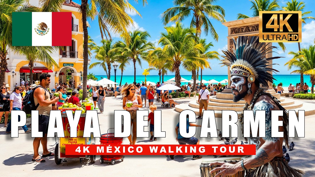 🇲🇽 Playa del Carmen, Mexico 🇲🇽 | Stunning Sunset & Night Beach Walk in 4K HDR 60fps