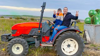 Darius rides on tractor finding watermelons in the field with dad | Kidscoco Club