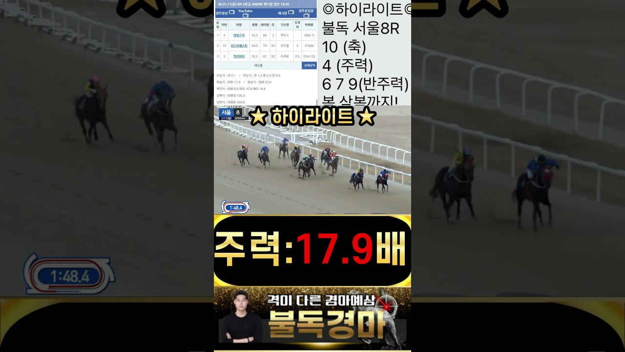 불독의 서울 하이라이트 승부 깔끔한 주력 한방 적중으로 끝내버립니다! 경마는 이제 불독 입니다!