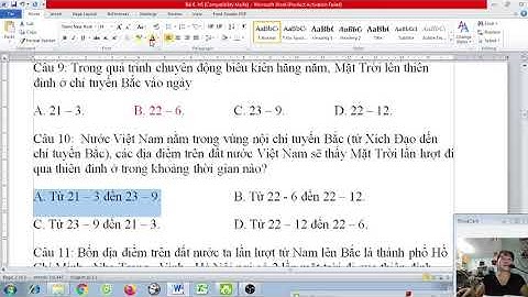 Bài tập trắc nghiệm địa lí 10 bài 6