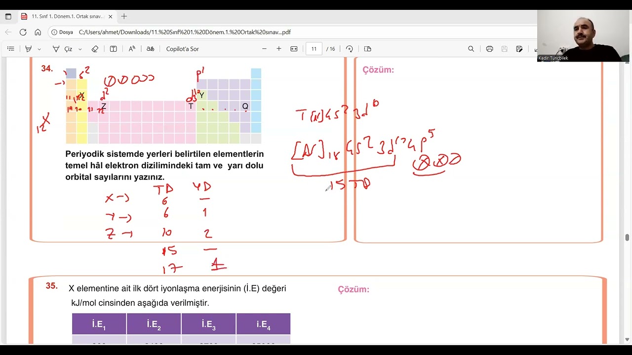 11. sınıflar KİMYA 1. dönem 1. yazılı
