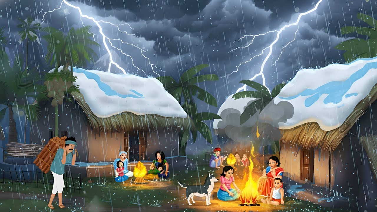 बारिश में गरीब का नदी किनारे घर । cartoon story । hindi story | Kahani | Stories