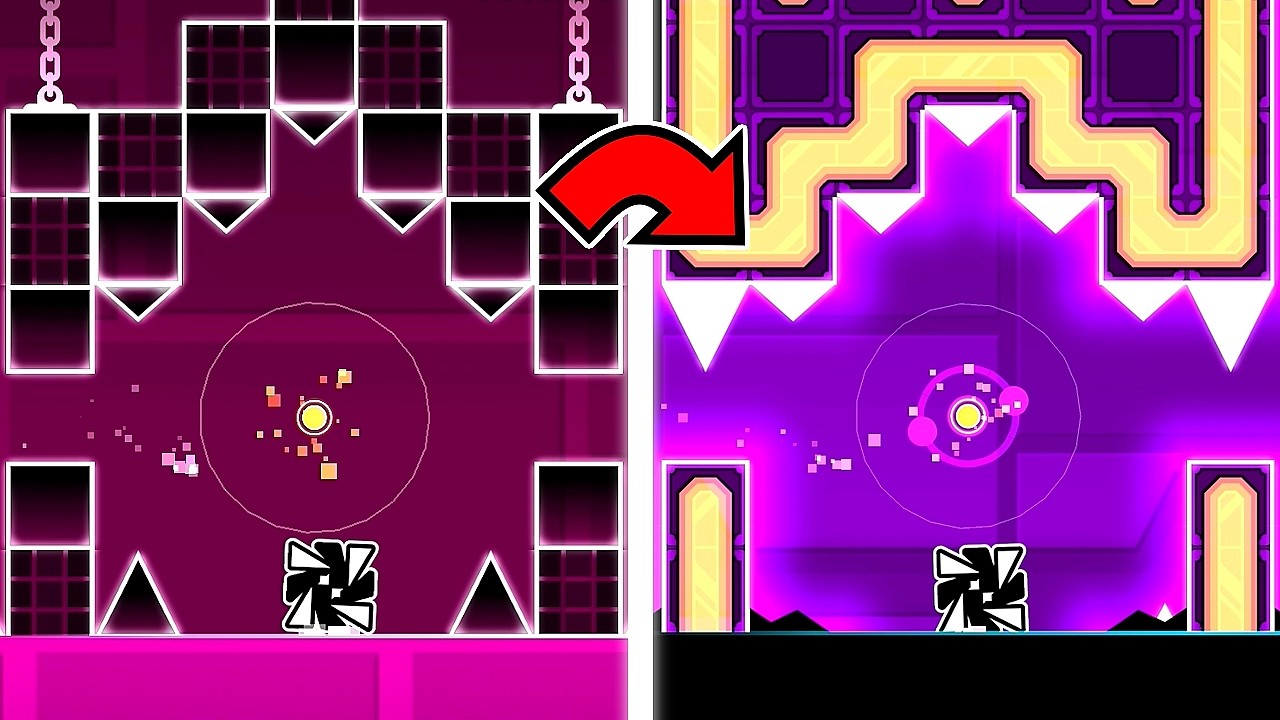 Все основные уровни, если бы они находились в мире Geometry Dash.