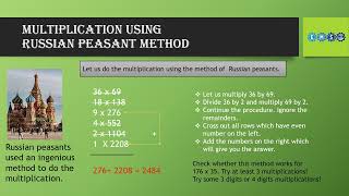Multiplication using Russian Peasants' Method