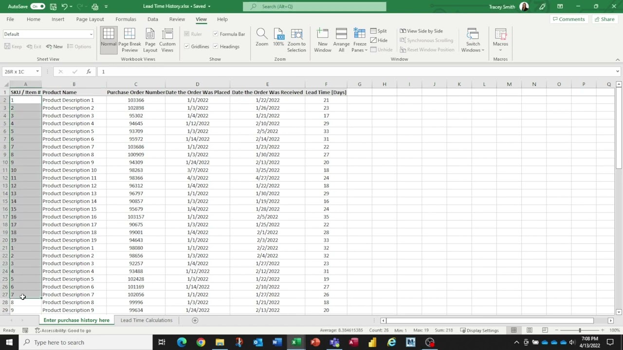 PART 1 of 2: Calculating Lead Times that We Need for the Safety Stock / Reorder Point Template