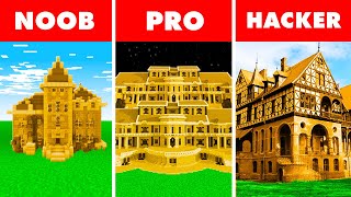 Minecraft NOOB vs. PRO vs. HACKER : LUXURY GOLDEN HOUSE BUILD CHALLENGE in Minecraft!