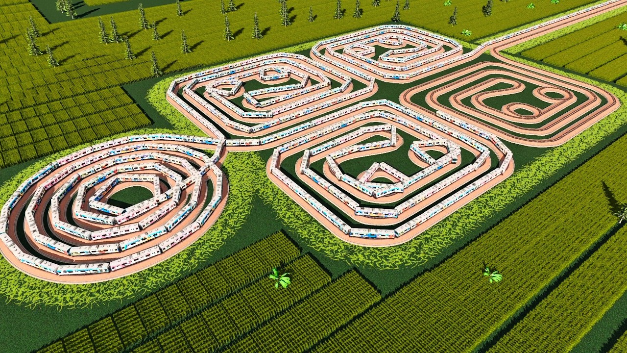 Very Long Electric Train Crosses 5 Labyrinth Rails🚦Twisting U Turn Labyrinth Railway Track🛑Trainz