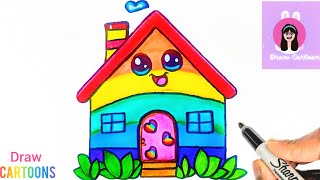 How To Draw a Rainbow House Easy and Cute 🏡🌈