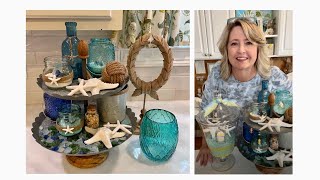 Glass Container Decorating & Two-Tiered Stand Decorated For Summer with Dollar Tree Items