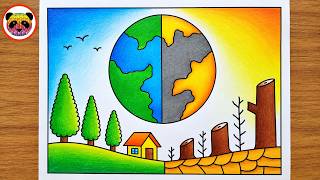 Save Earth Drawing 🌍 / Environment Drawing Step by Step / Save Nature Drawing Easy / Save Tree