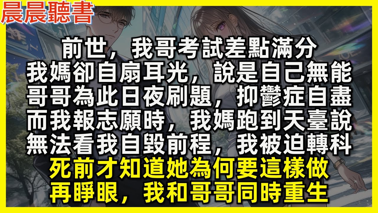 前世，我哥考試差點滿分，我媽卻自扇耳光，說是自己無能，哥哥為此日夜刷題，抑鬱症自盡，而我報志願時，我媽跑到天臺說：無法看我自毀前程，我被迫轉科，死前才知道她為何要這樣做。再睜眼，我和哥哥同時重生