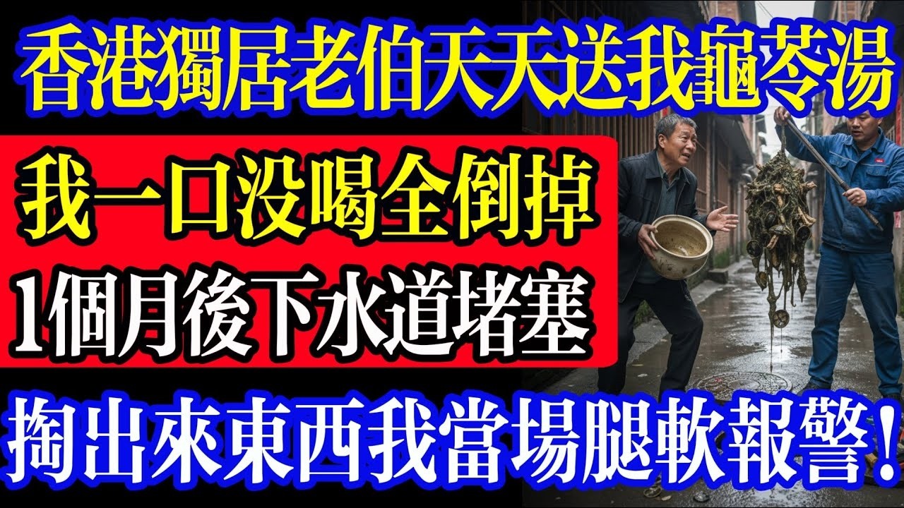 香港獨居老伯天天送我龜苓湯，我一口沒喝全倒掉，1 月後下水道堵塞，師傅掏出來東西我當場腿軟報警！