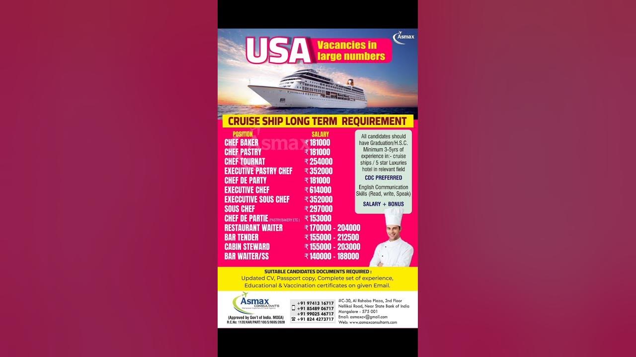 Urgent cruise ship vacancies Hiring for USA chef usajobs 