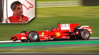 Juan Pablo Montoya driving a Ferrari F2008 F1 car at Mugello Circuit!