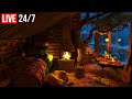 🔴 Cozy Treehouse Ambience - Blizzard &amp; Fireplace Sounds for Sleep - Live 24/7
