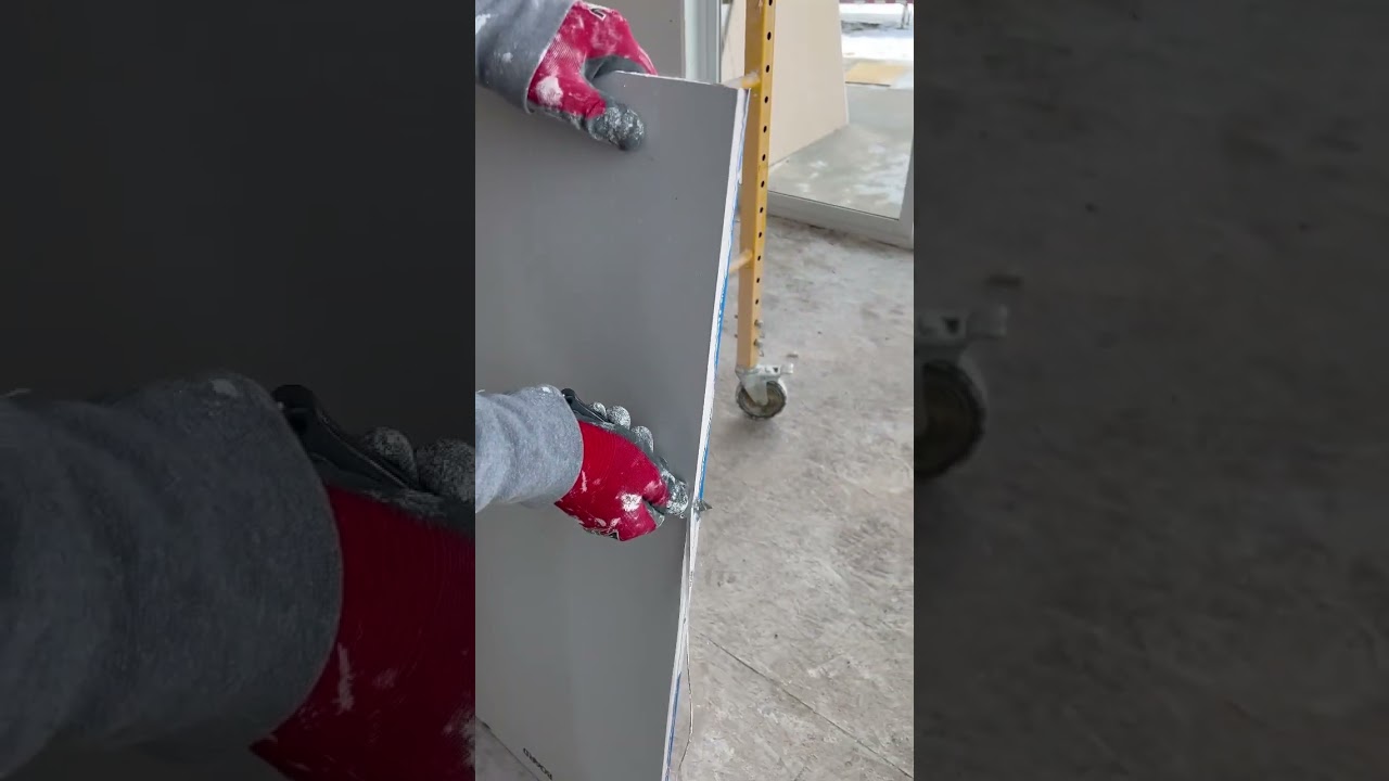 Example of v-grooving a butt joint before hanging. 