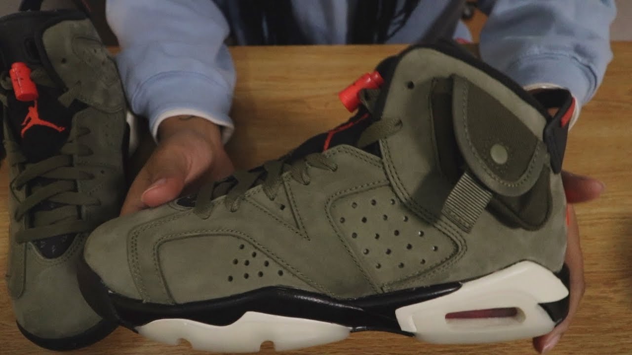 Air Jordan 6 Retro Gs Sp Travis Scott Medium Univeristy Sail Black Olive Red CN1085-200 - SepShoe