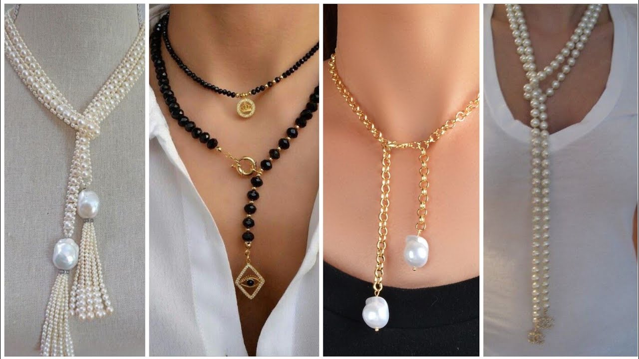 trendi crystal,gold,pearls long chain's 