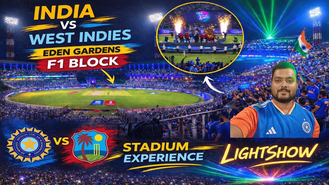 Eden Gardens F1 Block View & Light Show | India vs West Indies Match Experience