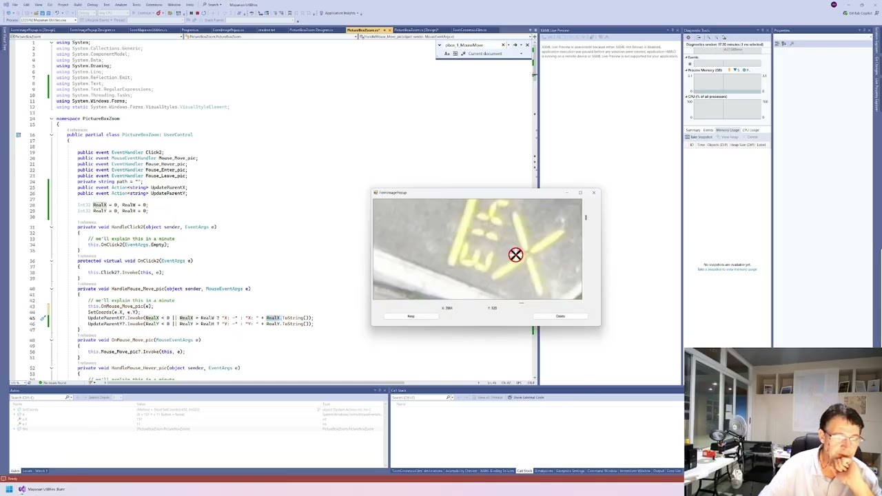 Retrieving pixel coordinates of image in zoomed-in pixturebox