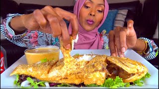 ASMR FRIED RED SNAPPER MUKBANG * سمك مقلي مع شطة الدكوة