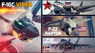 F-16 Viper Vs 5th Gen F-22 Raptor + F-35 Lightning + Su-57 | Digital Combat Simulator | DCS |