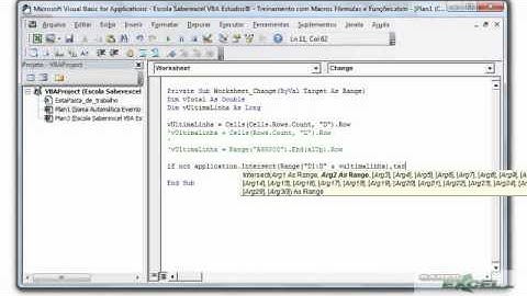 CURSO EXCEL VBA PLANILHA EXERCICIO PROGRAMAÇÃO Excel Soma VBA Soma Evento de Planilha Change