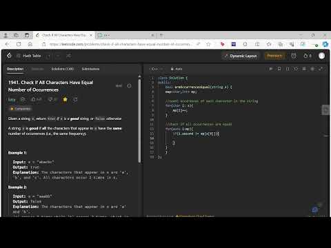 1941. Check if All Characters Have Equal Number of Occurrences - Leetcode - Hashmap- C++ Tutorial